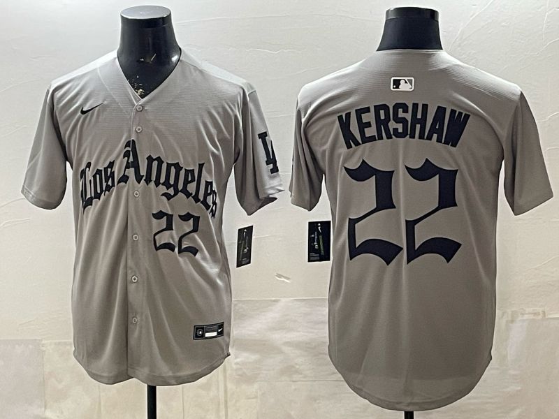 Men 2026 Los Angeles Dodgers #22 Kershaw Grey Five generations Nike MLB Jersey style 005->los angeles dodgers->MLB Jersey